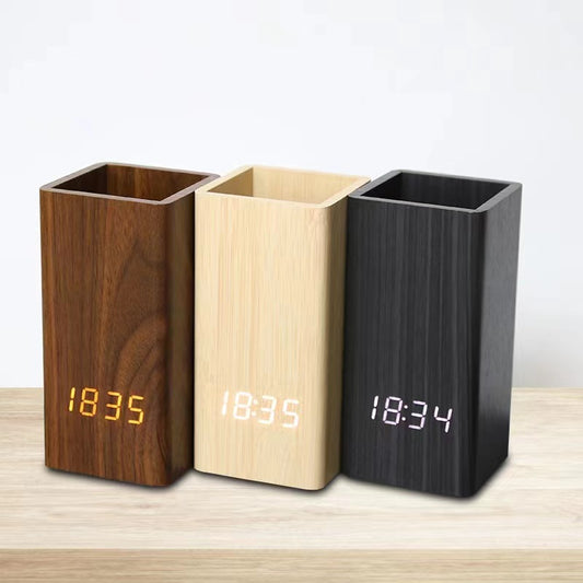 Organizador de Escritorio con Reloj LED Digital y Porta Lápices Multifunción